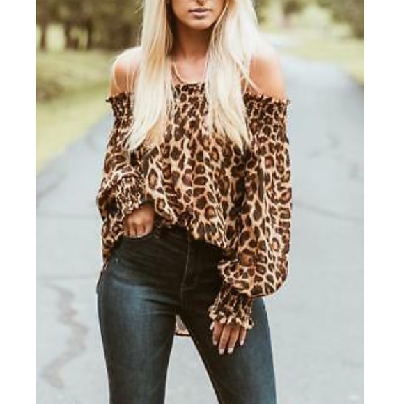 Tops - 🆕 Leopard Print Off-the-Shoulder Blouse